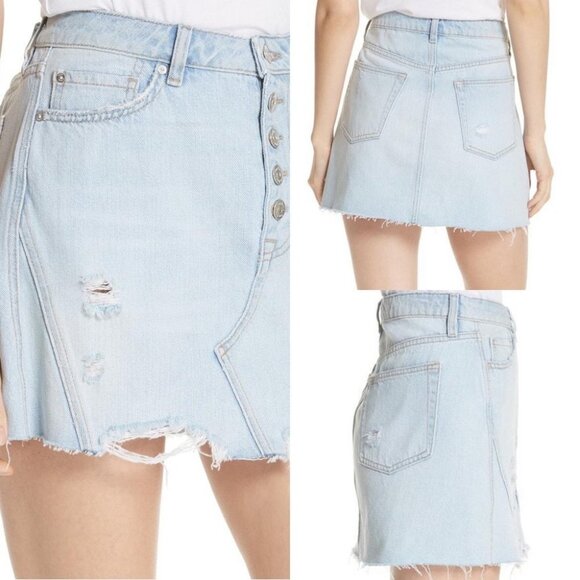 Free People Denim A-Line Light Wash Skirt Size 25 Revolve Distress Button Front - Picture 13 of 13